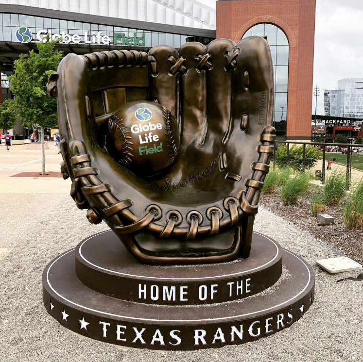 Texas Rangers Faux-Bronze Baseball Glove and Ball Photo Opp