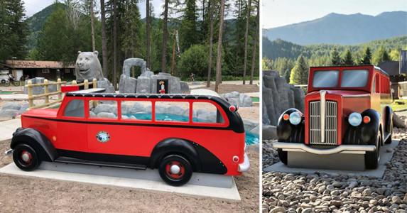 12' Vintage Red Jammer Tour Bus Photo Opp